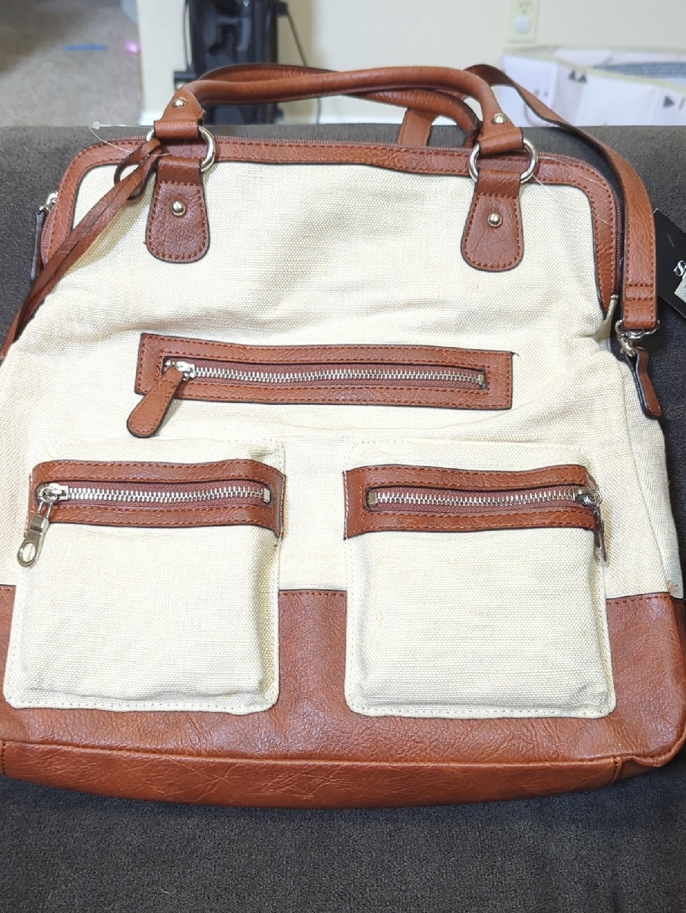 Style & Co. Cream Canvas Tote with Brown Trim